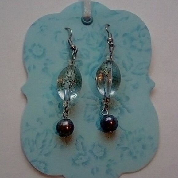 Dangle Earrings with Clear and Gray Acrylic Beads on Silver Hooks - Picture 1 of 3